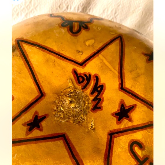 Western Farm Ranch Decor Bull Hand painted, signed Gourd Bowl w Pine Needle Rim - Picture 4 of 8